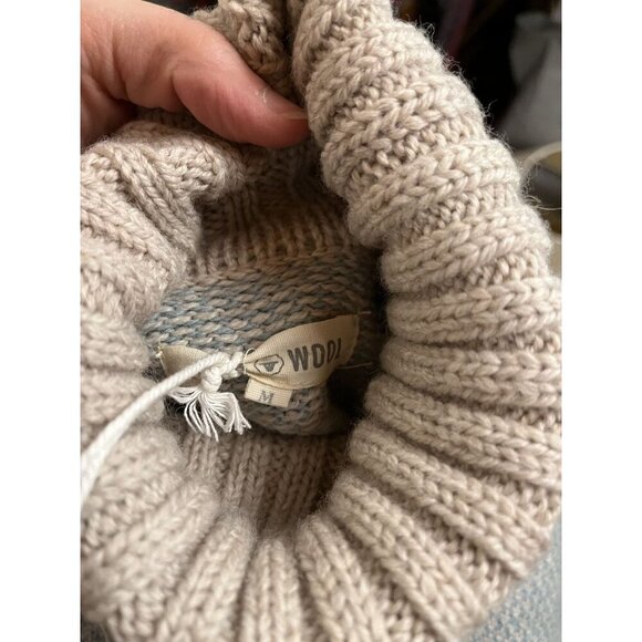 NWT Fuza Wool Hilda Handmade Chunky Knit Turtleneck Sweater Size M Blue Beige - Picture 6 of 10